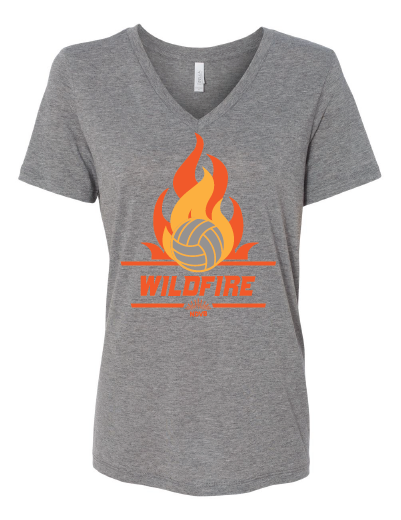 Wildfire NDVB V neck tee in gray with orange Wildfire design