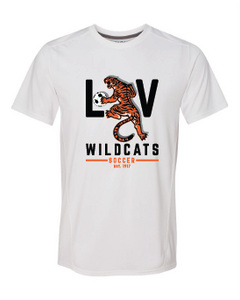 Adult Performance Tee in White with LV Soccer Cat Design