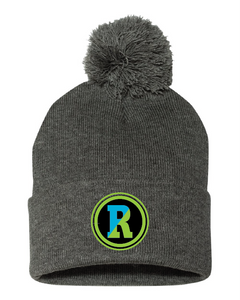Solid gray pom hat with Rockland patch