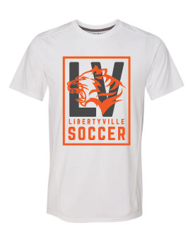 Adult Performance Tee in White with LV Fierce Soccer Design