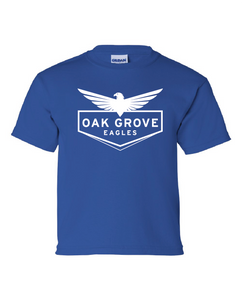 royal blue tee with eagle camp design in white