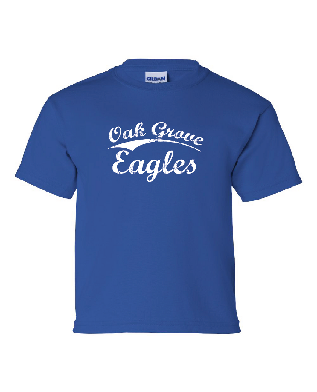 Royal blue tee with vintage oak grove eagles design in white