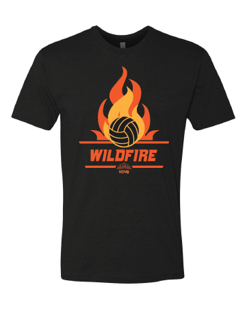 Black t-shirt with wildfire volleyball design