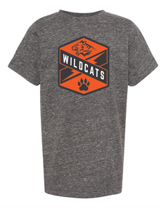 gray melange tee with Libertyville Wildcats crest in orange