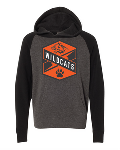 gray and black raglan hoodie with Libertyville Wildcats crest