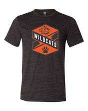 Load image into Gallery viewer, black tee with Wildcats crest in orange