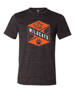 black tee with Wildcats crest in orange