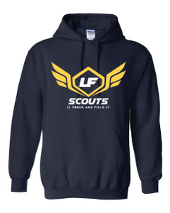 Navy hooded sweatshirt with Yellow and white Scouts Design