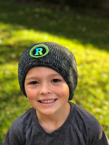 Elementary school boy in Rockland patch hat