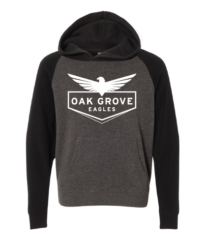 Oak Grove Eagle image on two tone dark raglan hoodie