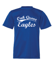 Load image into Gallery viewer, Royal blue performance tee with Oak Grove Eagles in vintage lettering.